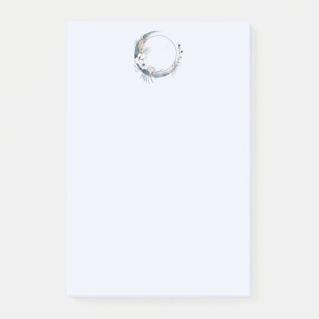 Blå krescent Måne med vita blommor Post-it Block (Framsida)