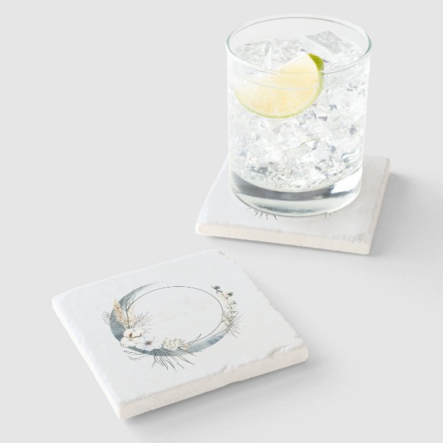 Blå krescent Måne med vita blommor Stenunderlägg (Sidan)