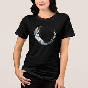 Blå krescent Måne med vita blommor T Shirt