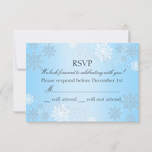 Blå Kristall Snöflinga Vinter Värld RSVP OSA Kort (Framsida)