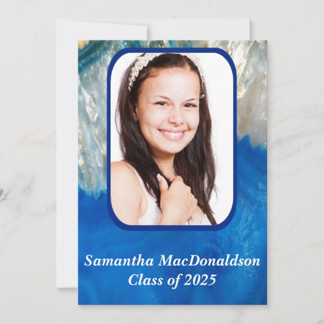 Blå kristallfoto studenten inbjudningar (Framsida)