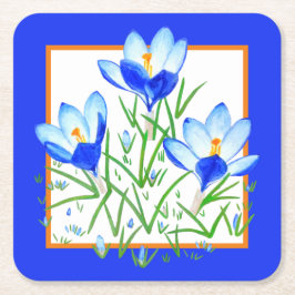 Blå Krokusblommor Underlägg Papper Kvadrat