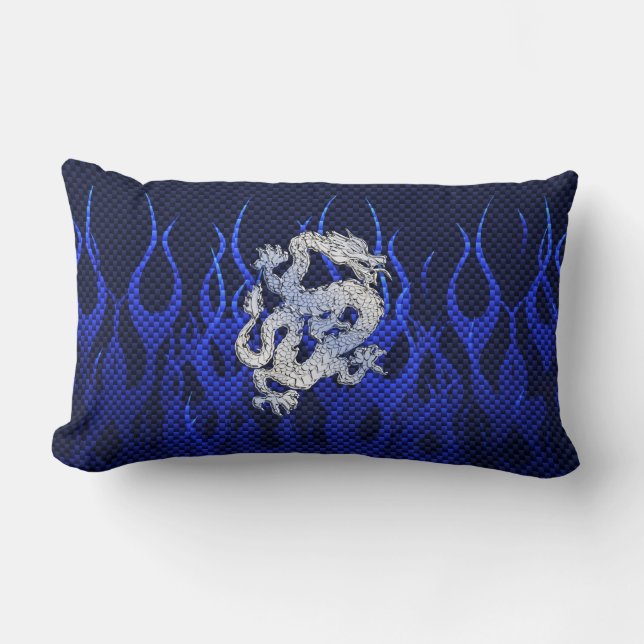 Blå krom som Dragon Carbon Fiber Stil Lumbarkudde (Framsida)