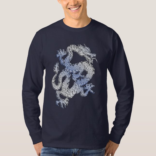 Blå krom som Dragon Carbon Fiber Stil Tee Shirt (Framsida)