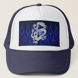 Blå krom som Dragon Carbon Fiber Stil Truckerkeps