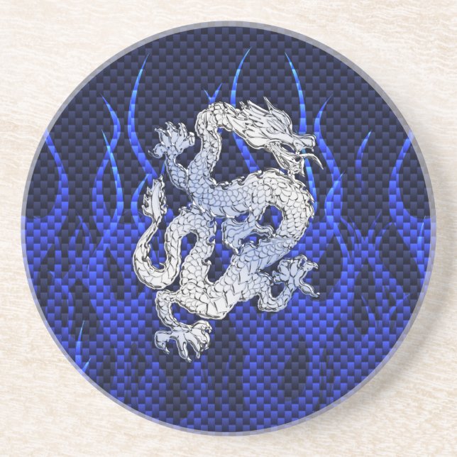 Blå krom som Dragon Carbon Fiber Stil Underlägg (Framsidan)
