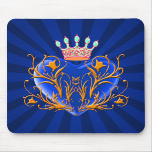 Blå Krona-filigree Heart Mouse Pad Musmatta