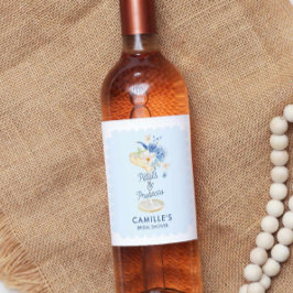 Blå kronblad och Prosecco Bröllopsfest Vinflaska Etikett