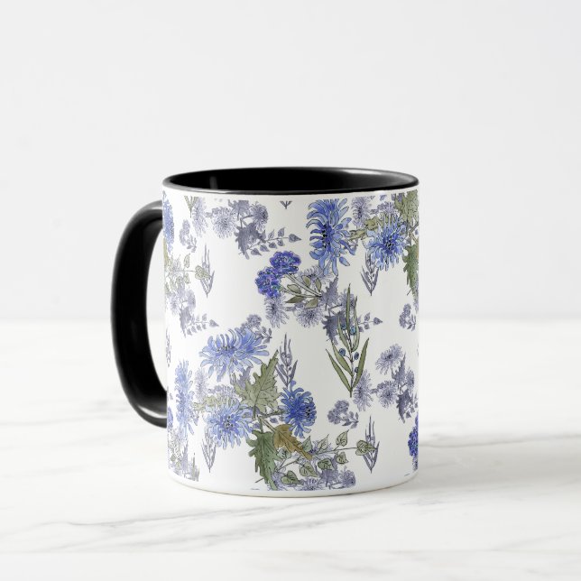 Blå krysantemumner, akvarell mugg (Framsida vänster)