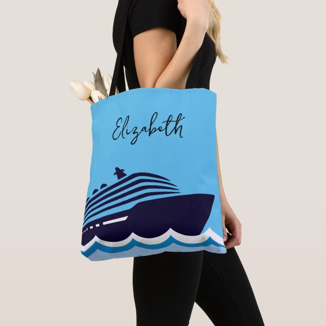 Blå kryssningstema toteväska tygkasse (Närbild)
