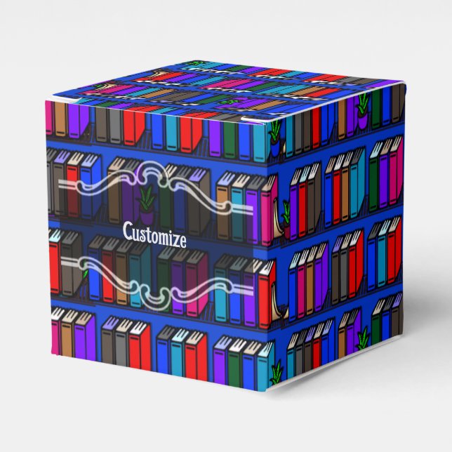 Blå kub i lilla Bibliotek Bok Sheles Presentaskar (Framsidan Sidan)