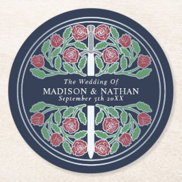 Blå kunglig medeltida silver svärd bröllop underlägg papper rund