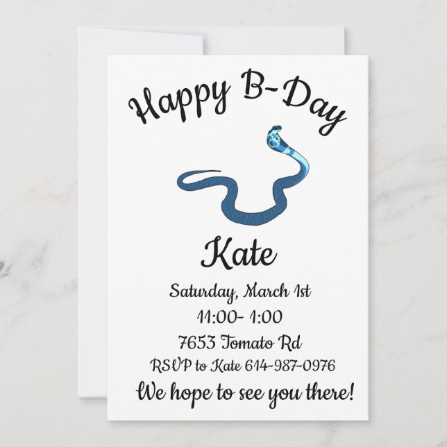 Blå kungskobra Glad födelsedag  Inbjudningar (Framsida)
