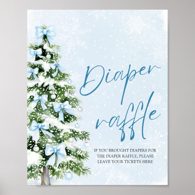 Blå kupé Julgran Baby Shower Diaper Raffle Poster (Framsidan)