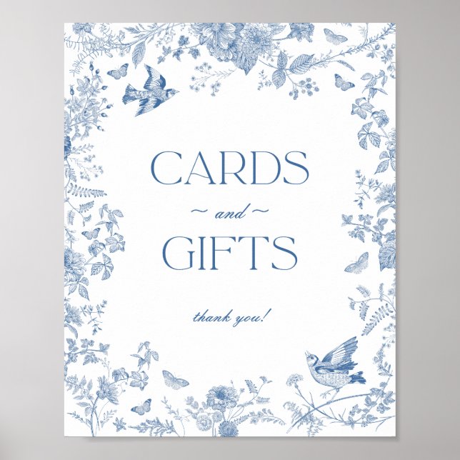 Blå kupong De Jouy-Blommigt och presentkort Poster (Framsidan)