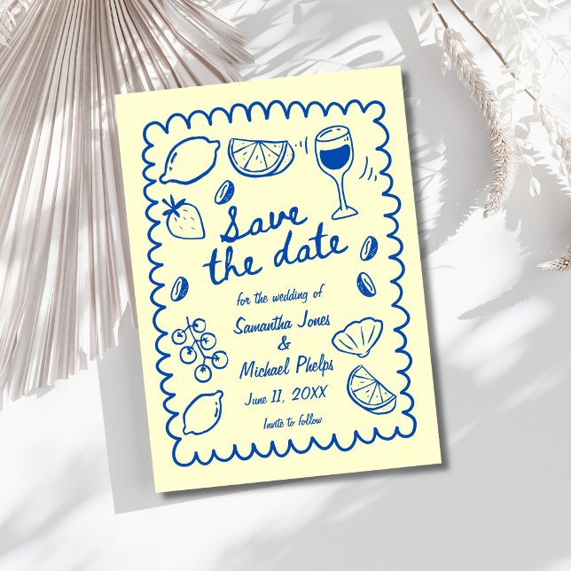 Blå kustbröllop - Spara datumet (Festive Blue Coastal Wedding Save the Date)