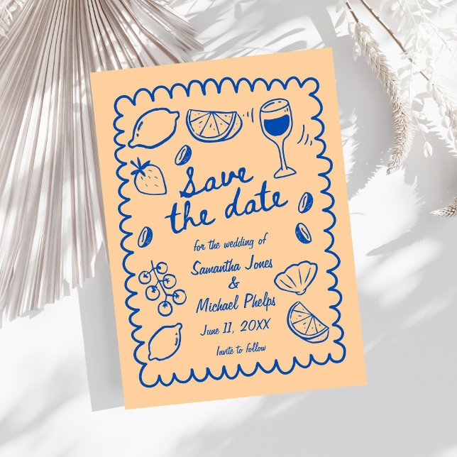 Blå kustbröllop - Spara datumet (Festive Blue Coastal Wedding Save the Date)