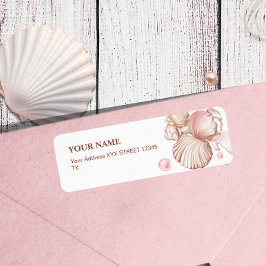 Blå kustnära Chic  rosa Seashell Returadress Etikett
