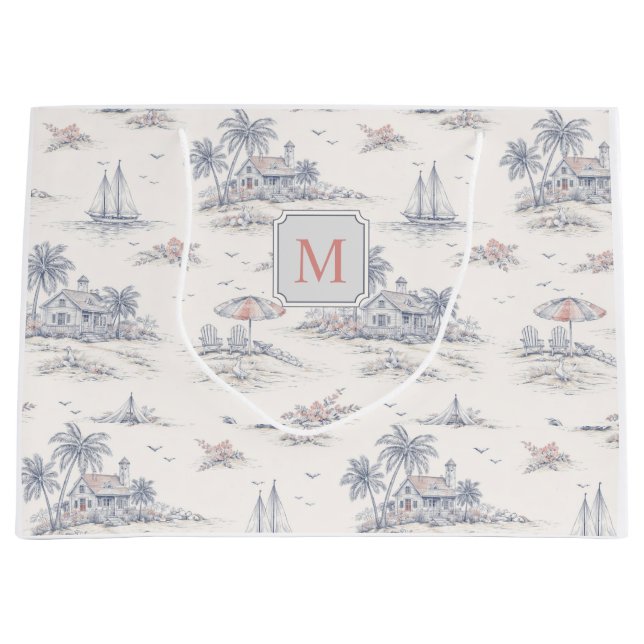 Blå kustnära tropisk fransk Toile Monogram (Framsidan)