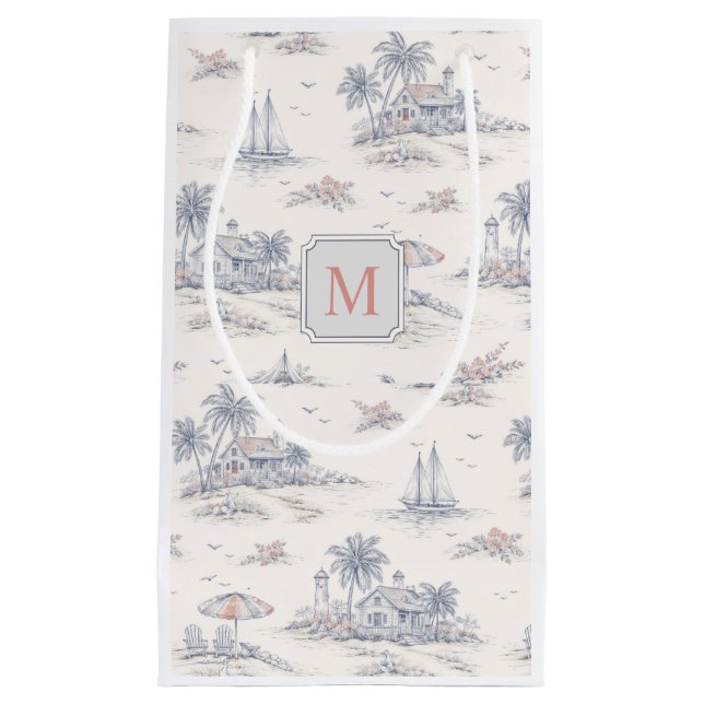 Blå kustnära tropisk fransk Toile Monogram (Framsidan)