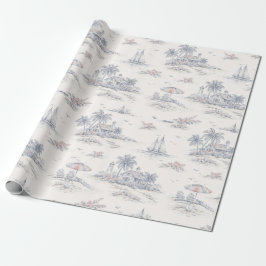 Blå kustnära tropisk fransk Toile-mönster Presentpapper