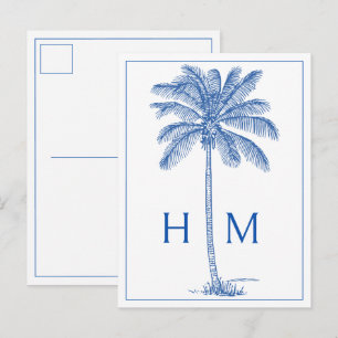Blå kustpalmettopalm monogram vykort