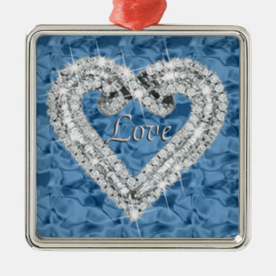 Blå kvadrat Kärlek Diamond Heart Ornament