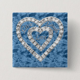 Blå kvadrat, levande Laugh Kärlek Diamond Heart-kn Knapp