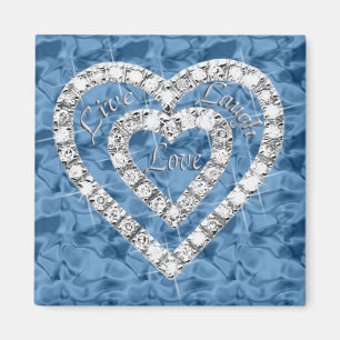 Blå kvadrat, levande Laugh Kärlek Diamond Heart Ma Magnet