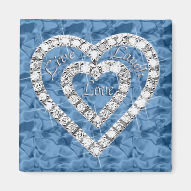 Blå kvadrat, levande Laugh Kärlek Diamond Heart Ma Magnet (Framsidan)
