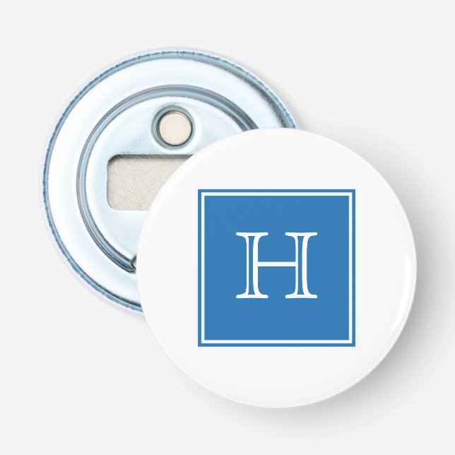 Blå kvadrat, monogram Magnet Flaska-öppnare Flasköppnare (Framsidan)