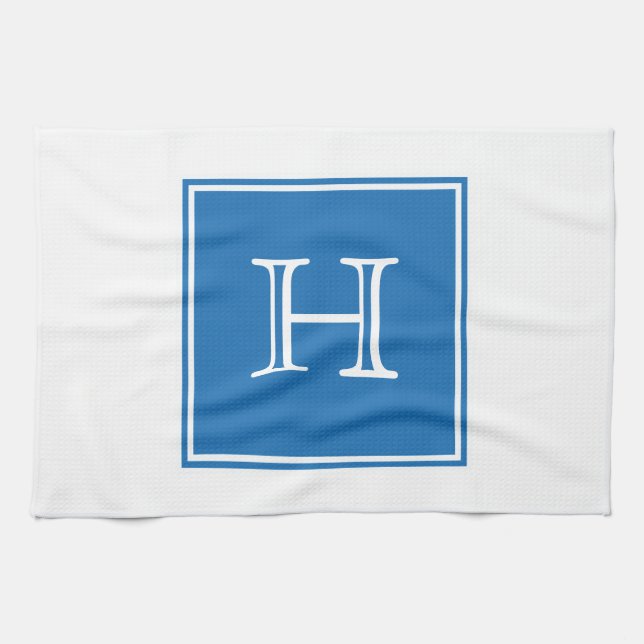 Blå kvadrat, monogram Towel Kökshandduk (Horisontell)