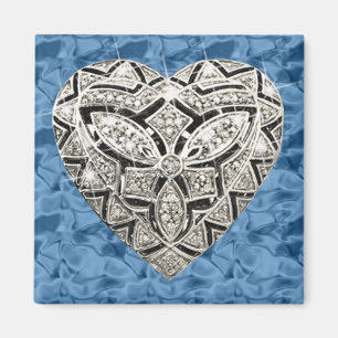 Blå kvadratisk Elegant Designer Diamond Heart Mag Magnet