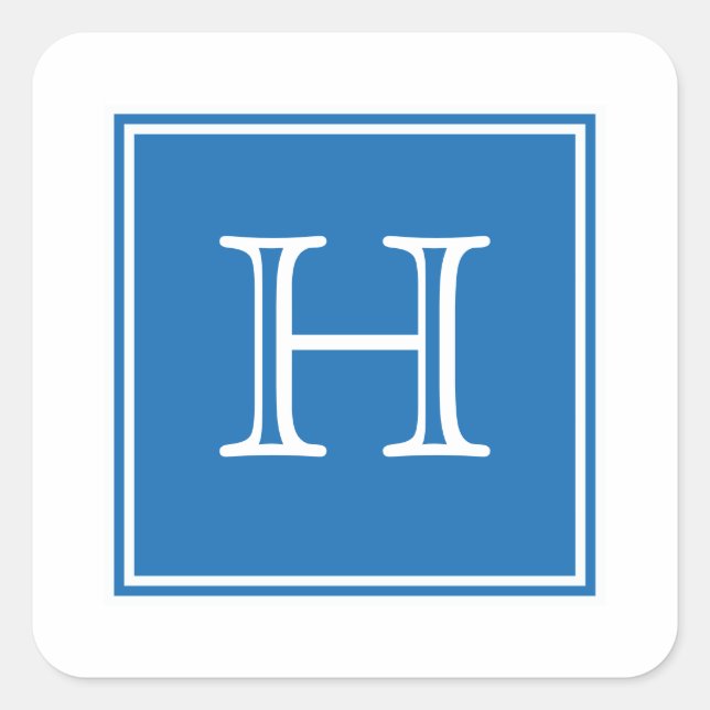 Blå kvadratmonogramstift fyrkantigt klistermärke (Framsida)