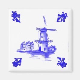 Blå Kvarn Tile Delft-utseende Magnet