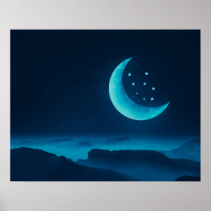 Blå kvarteret Måne och bergsområden   POSTER