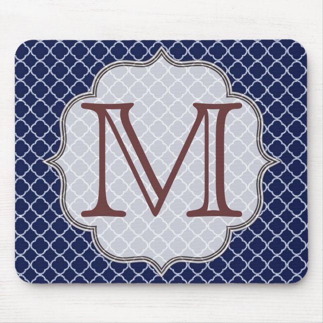 Blå kvarterfoil latti Monogram Mouse Pad Musmatta (Framsidan)
