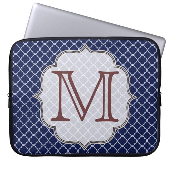 Blå kvarterfoil monogram 15-tums bärbar dator Fodr Laptop Fodral (Framsidan)