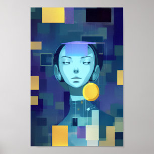 Blå kvinna: En vacker Abstrakt Art Biet Poster