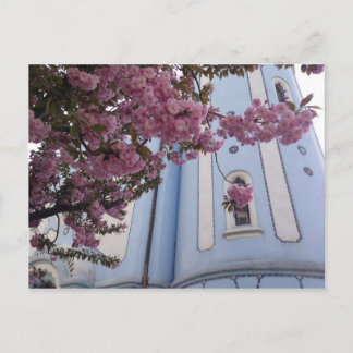 Blå kyrka + Blommar Vykort