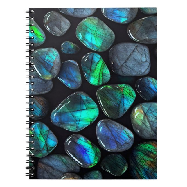 Blå Labradorite Crystals Gems bärbar dator Journal Anteckningsbok (Framsidan)