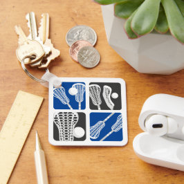 Blå lacrosse-block av fästingar och Bollar Nyckelring