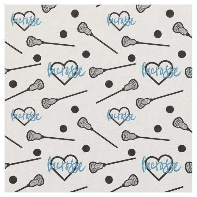 Blå lacrosse Sticks och Hearts Mönster Tyg (Närbild)