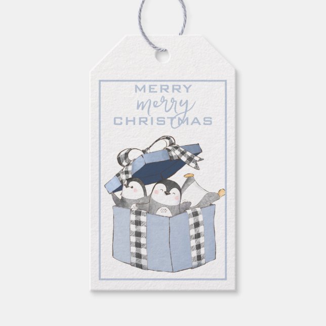 Blå låda av Penguiner, Cute Juletiketters Presentetikett (Framsidan)