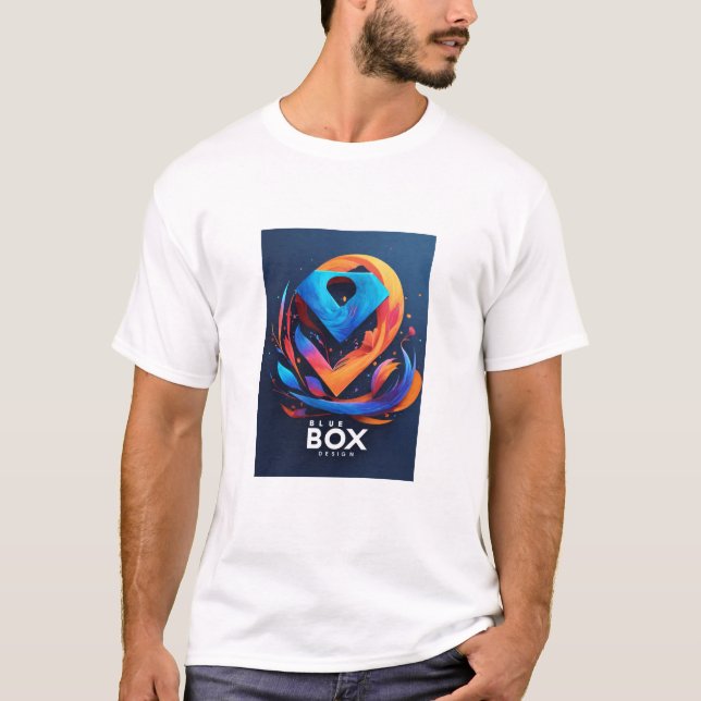 blå låddesign vit bomullstrasa t shirt (Framsida)