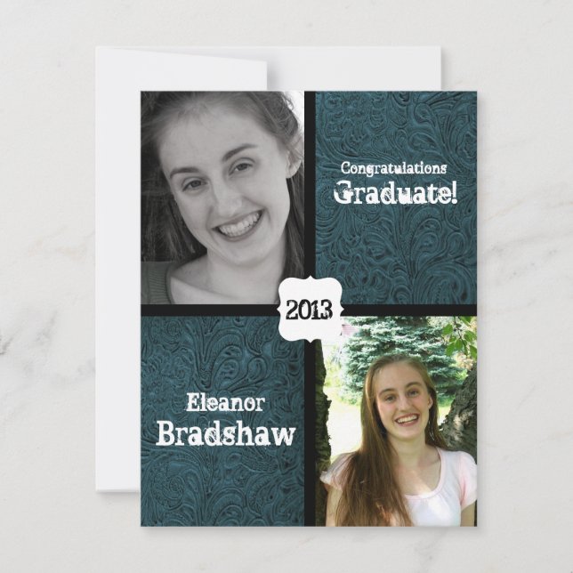 Blå läderfoto-Studentfest Inbjudningar (Framsida)
