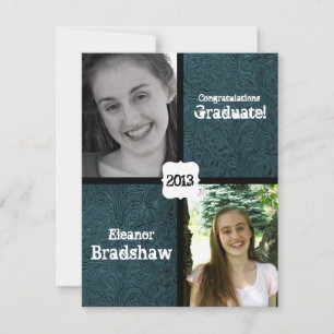 Blå läderfoto-Studentfest Inbjudningar