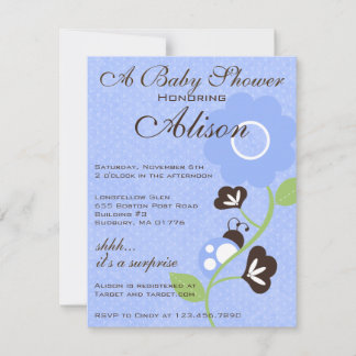 Blå ladybug Baby Shower Inbjudan
