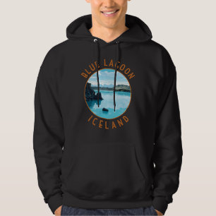 Blå laguncirkel, Island med trycksatt cirkel Hoodie