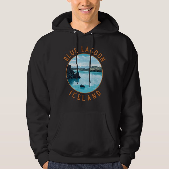 Blå laguncirkel, Island med trycksatt cirkel Hoodie (Framsida)